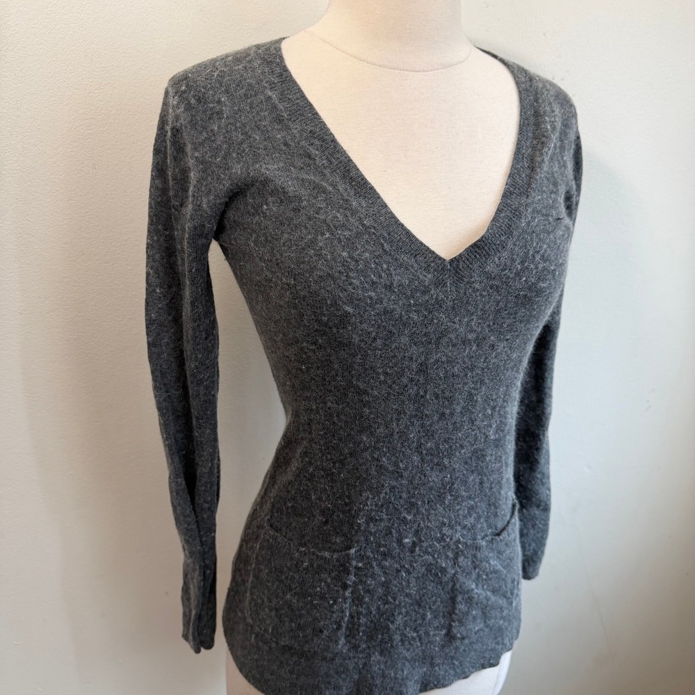 Carling Gray Wool Angora Blend V-Neck Sweater Long Sleeve Pocketed 31082PU S‎